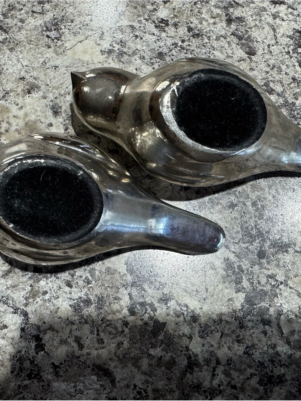 Vintage Heavy Solid Cast Metal Bird Figurines, Polished Silver-Tone Finish 4.5